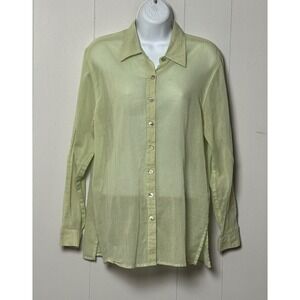 Sigrid Olsen Sport Women's Medium Lime Green Sheer Cotton Button Down Shirt Sz M
